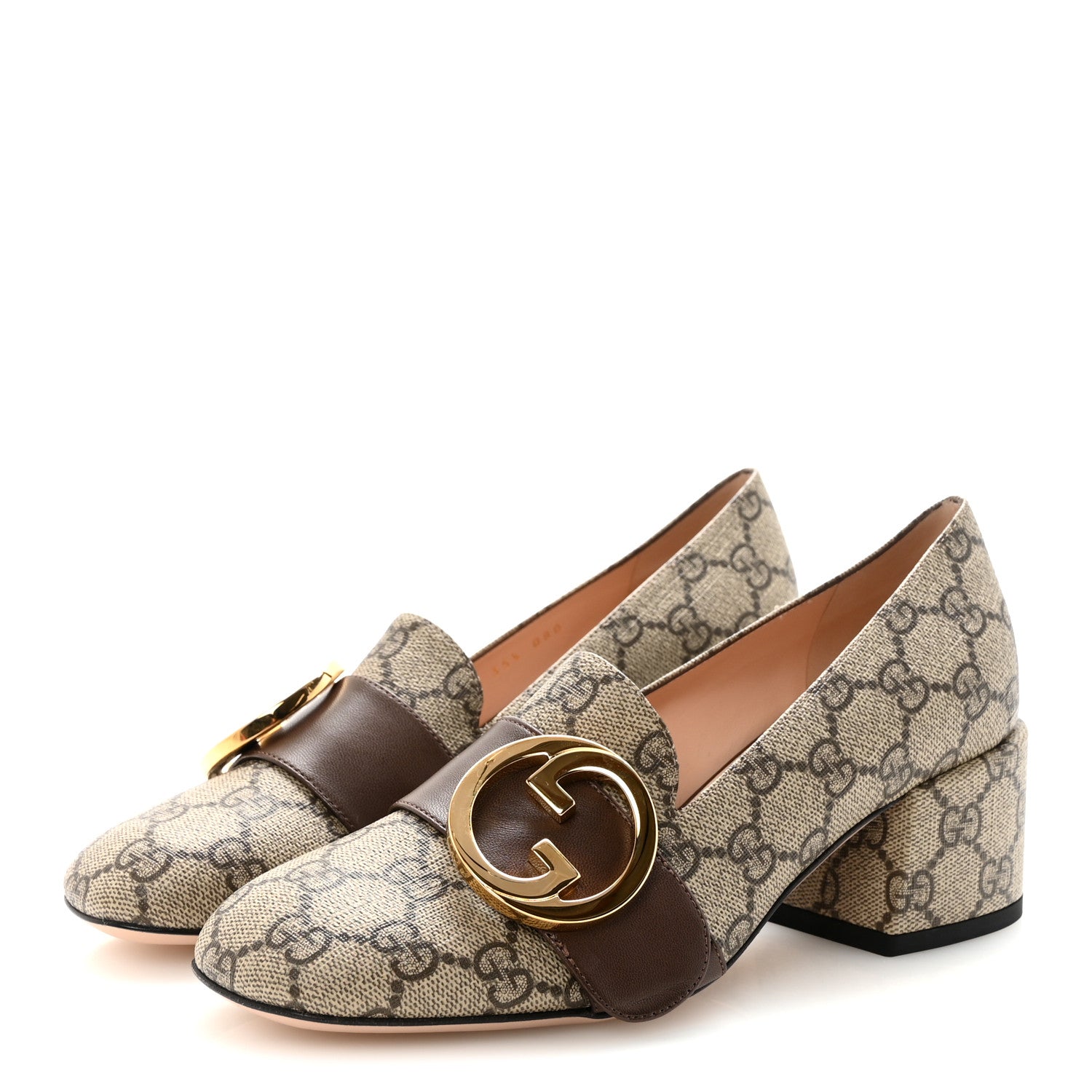 Gucci GG Supreme Monogram Malaga Kid Blondie Pumps 35.5 Beige