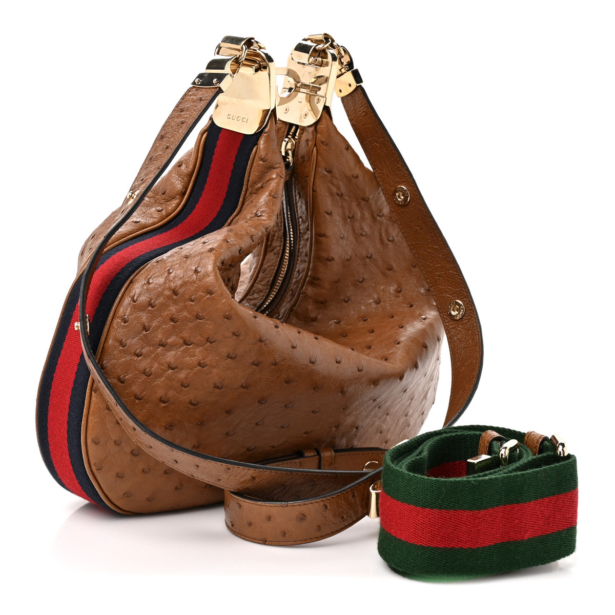 Gucci Ostrich Web Large Attache Shoulder Bag Brown 3 of 10