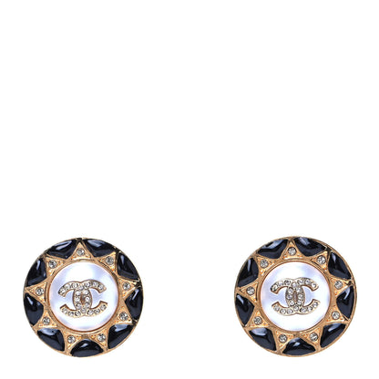 Chanel Pearl Crystal CC Round Earrings Gold Black 1 of 4