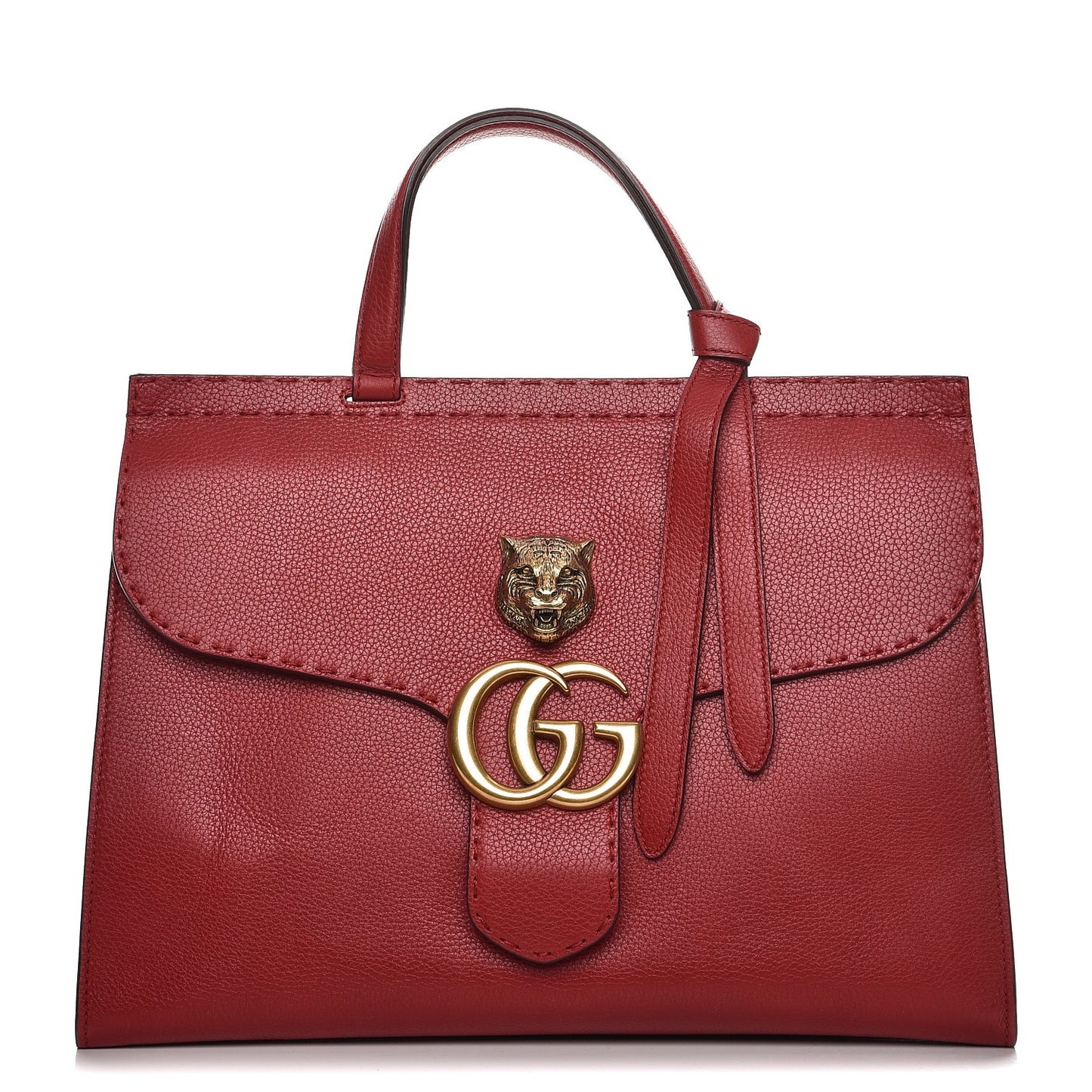Calfskin Feline Medium GG Marmont Top Handle Bag Vulcanic Red