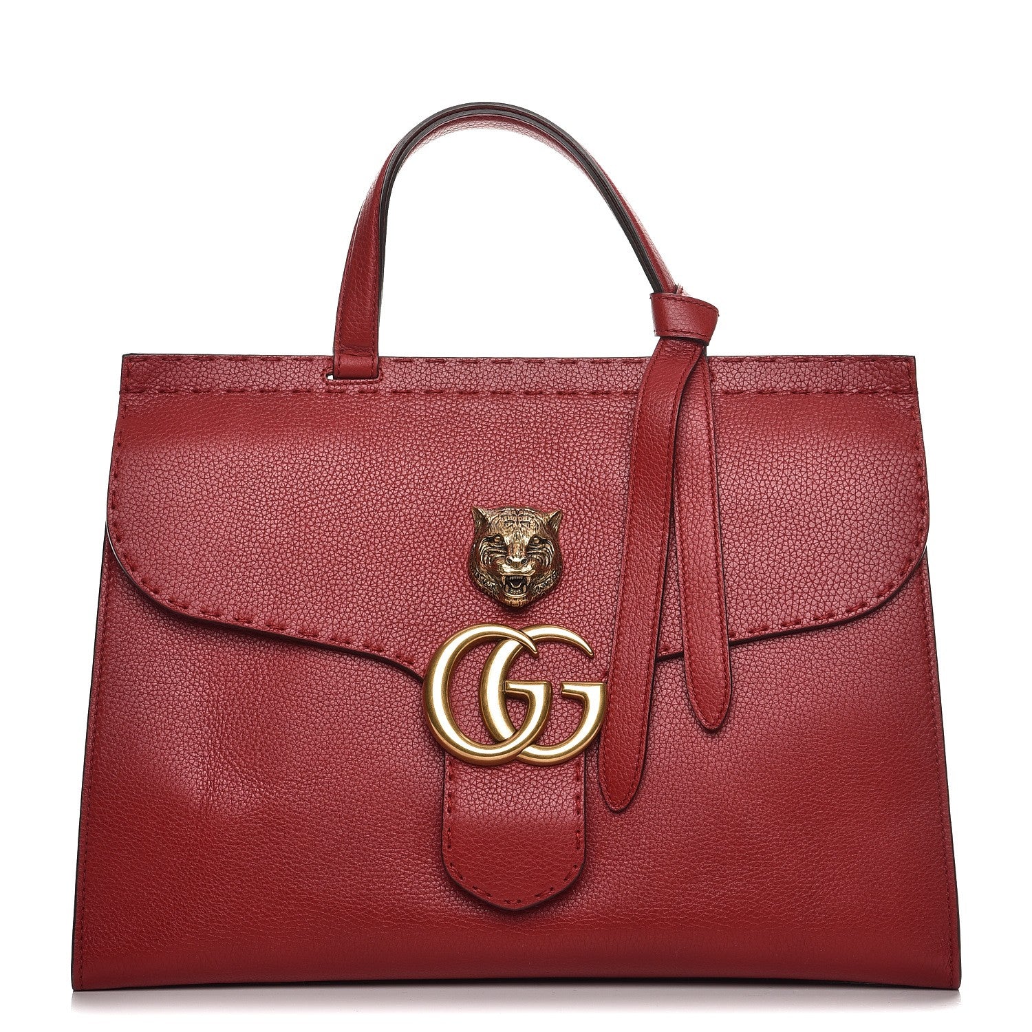 Gucci Calfskin Feline Medium GG Marmont Top Handle Bag Vulcanic Red 1 of 7