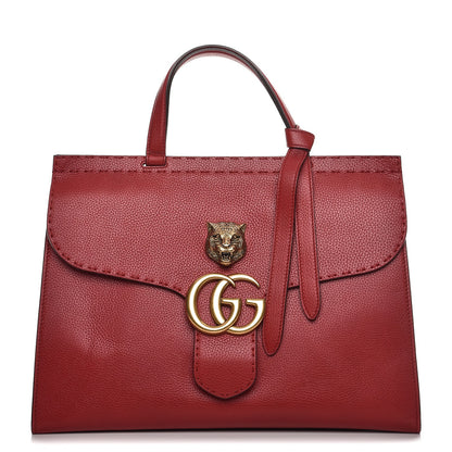 Gucci Calfskin Feline Medium GG Marmont Top Handle Bag Vulcanic Red 1 of 7