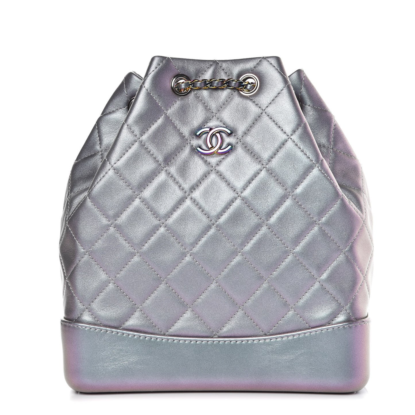 Iridescent Lambskin Calfskin Quilted Gabrielle Backpack Light Purple
