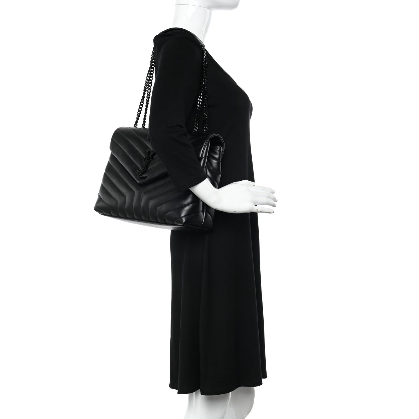Calfskin Y Quilted Monogram Monochrome Medium Loulou Chain Satchel Black