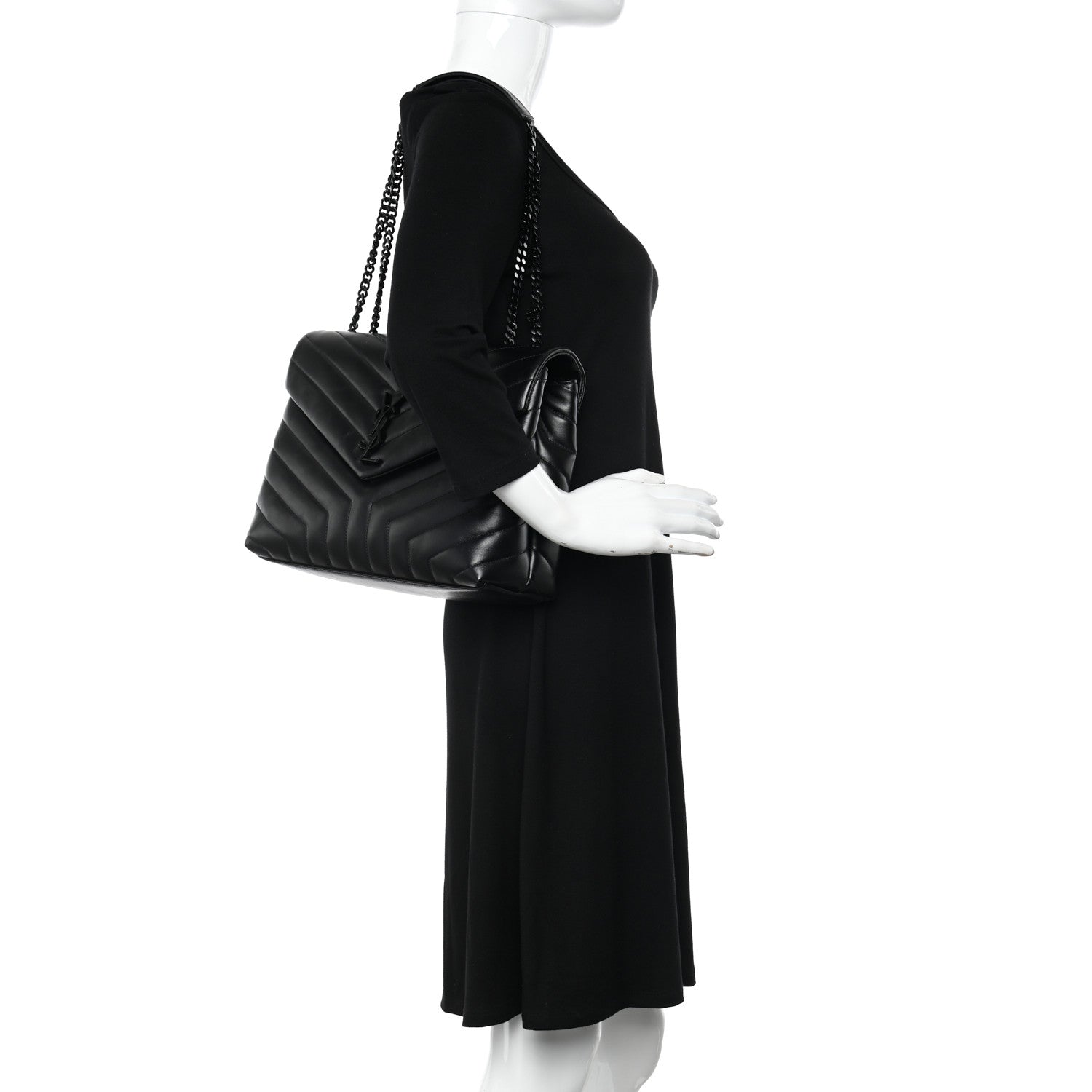 Saint Laurent Calfskin Y Quilted Monogram Monochrome Medium Loulou Chain Satchel Black 2 of 10