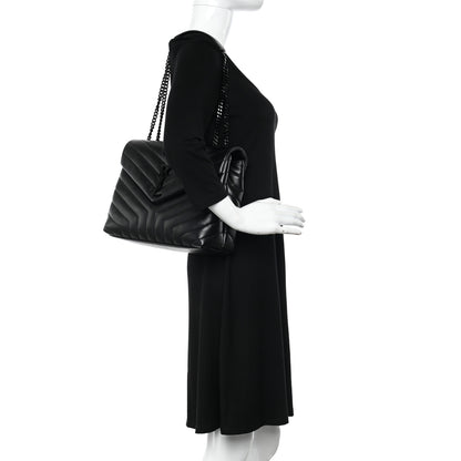 Saint Laurent Calfskin Y Quilted Monogram Monochrome Medium Loulou Chain Satchel Black 2 of 10