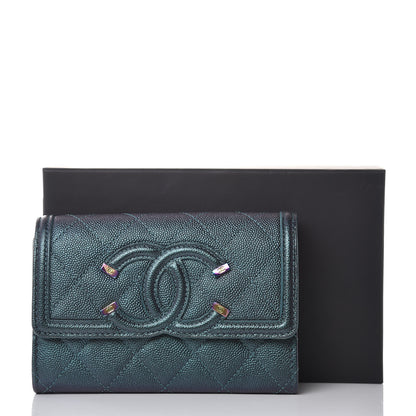 Chanel Iridescent Caviar Quilted Medium Filigree Flap Wallet Dark Turquoise 9 of 9