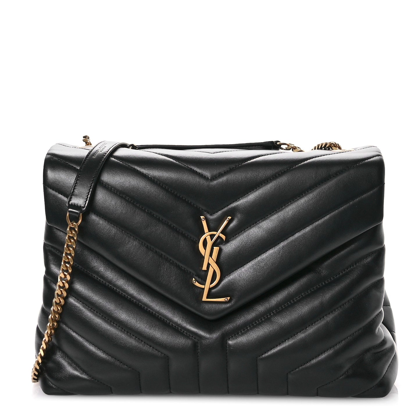 Calfskin Y Quilted Monogram Medium Loulou Chain Satchel Black