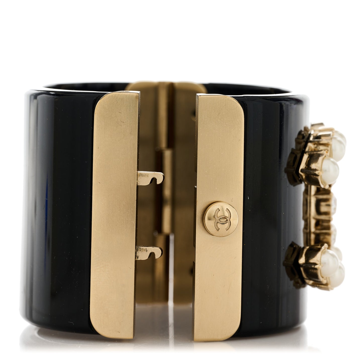 Resin Crystal Pearl Dazzling Domino CC Cuff Bracelet Black