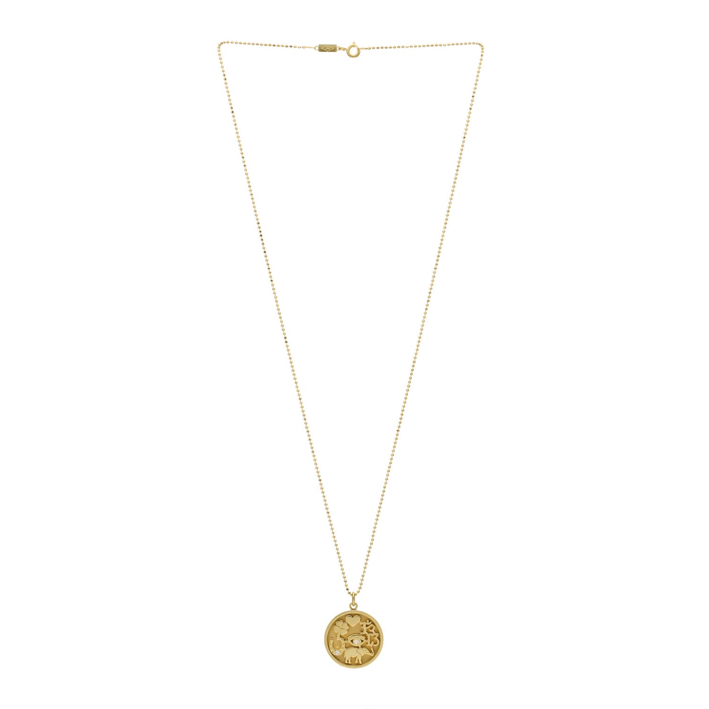 18K Yellow Gold Diamond Good Luck Pendant Necklace