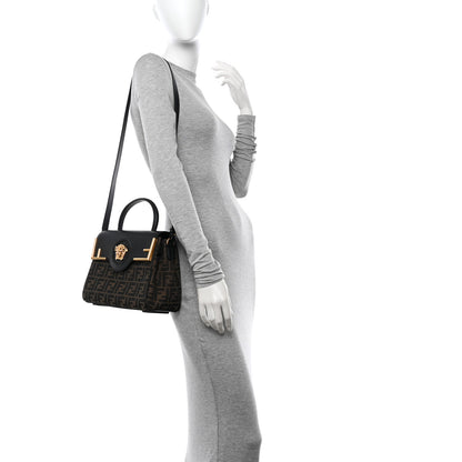 Versace X FENDI Grained Calfskin Fendace Medium La Medusa Top Handle Bag Black Brown 2 of 12