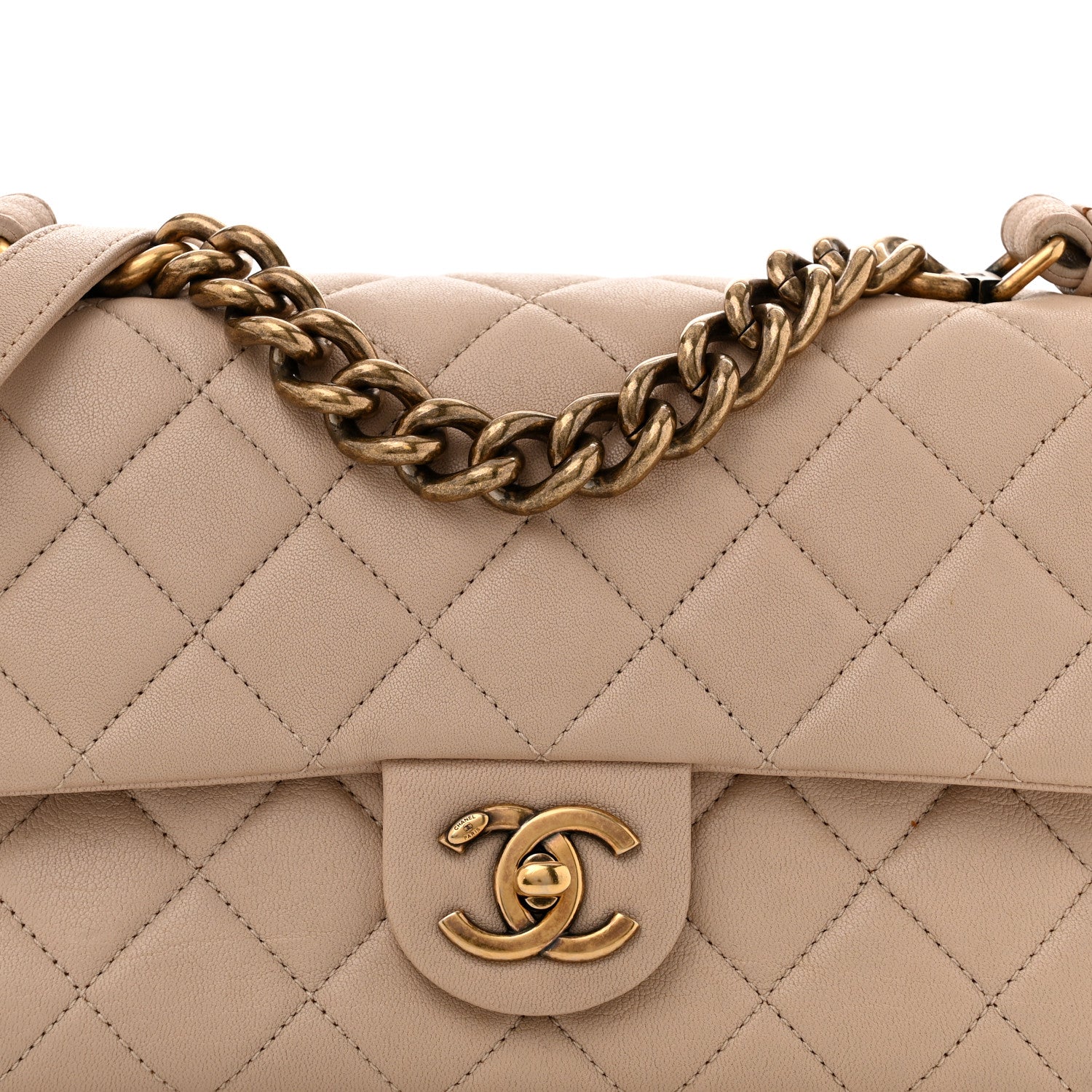 Chanel Shiny Sheepskin Quilted Small Trapezio Flap Beige 9 of 15