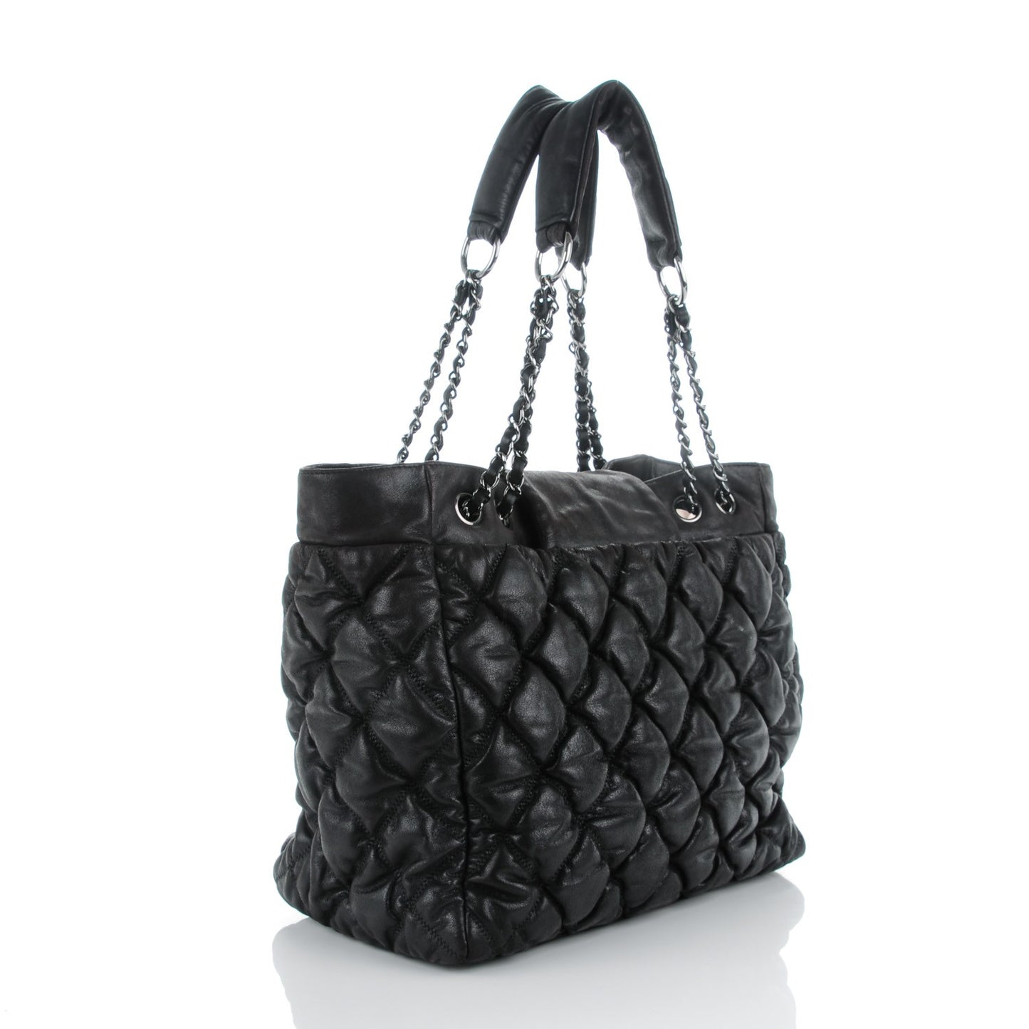 Lambskin Large Bubble Quilt Tote Black