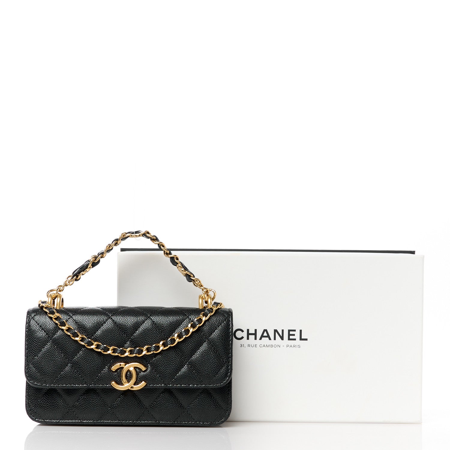 Chanel Caviar Quilted Coco First Phone Holder With Chain Black 11 of 11