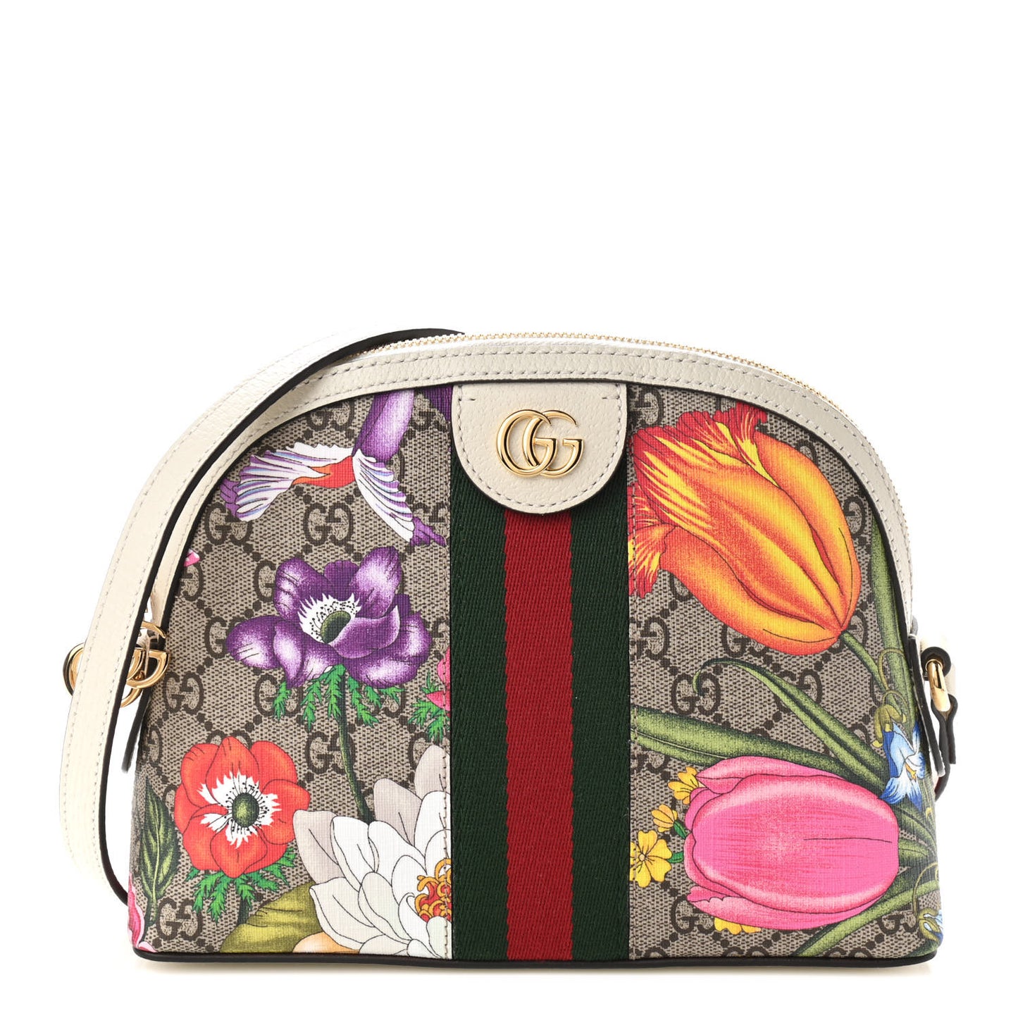 GG Supreme Monogram Flora Web GG Small Ophidia Dome Shoulder Bag White