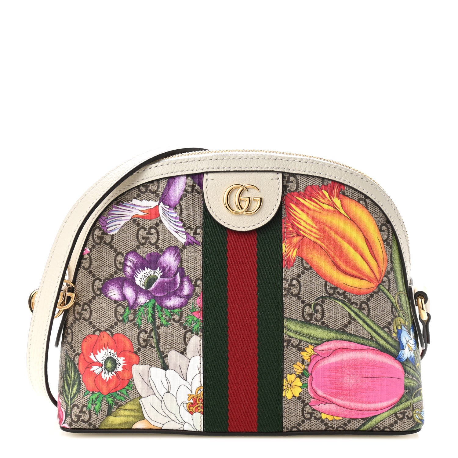 Gucci GG Supreme Monogram Flora Web GG Small Ophidia Dome Shoulder Bag White 1 of 10