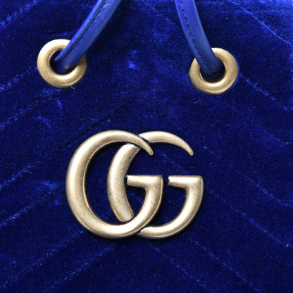 Gucci Velvet Matelasse GG Marmont Bucket Bag Cobalt Blue 10 of 16