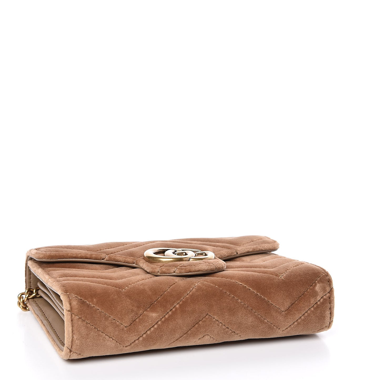 Velvet Matelasse GG Marmont Chain Wallet Taupe