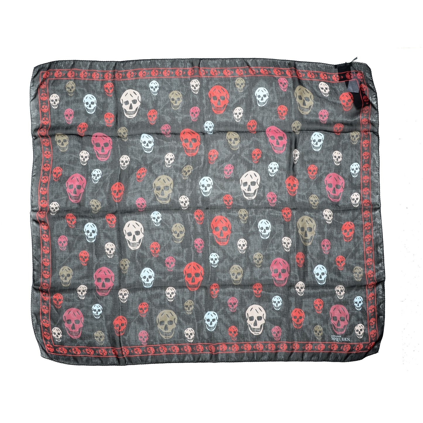 Silk Chiffon Skull Scarf Black Red