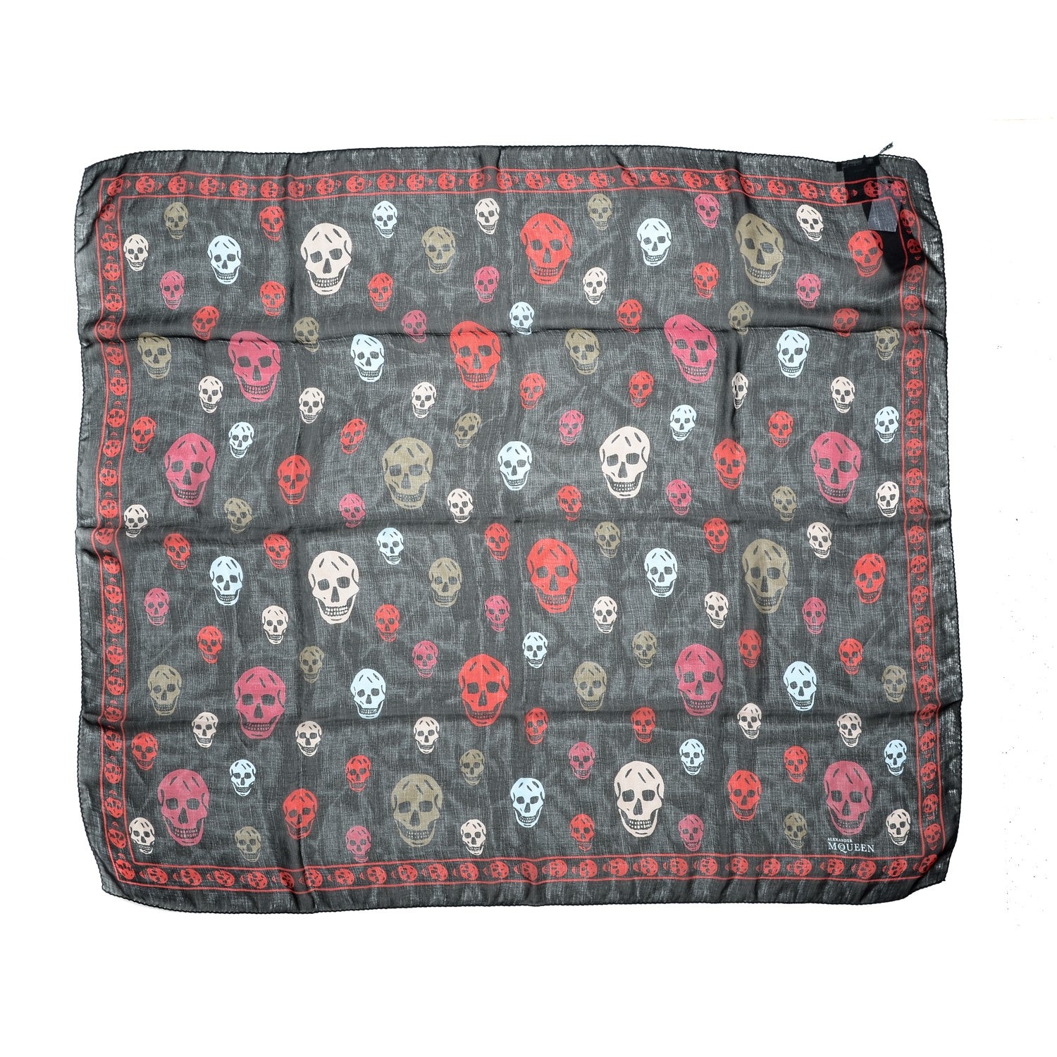 Alexander McQueen Silk Chiffon Skull Scarf Black Red 1 of 4