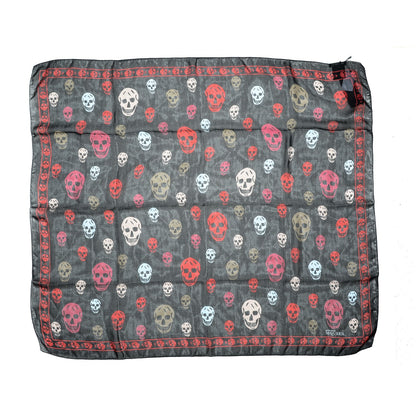 Alexander McQueen Silk Chiffon Skull Scarf Black Red 1 of 4