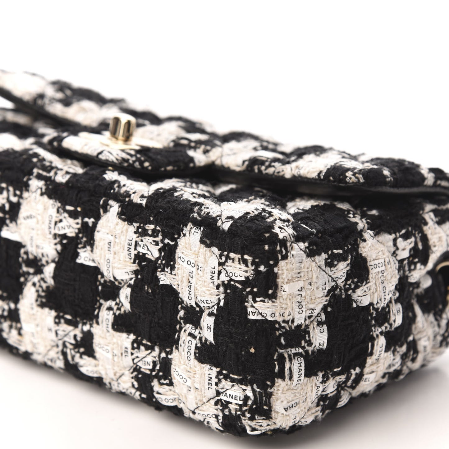 Tweed Quilted Mini Rectangular Flap Black Ecru White