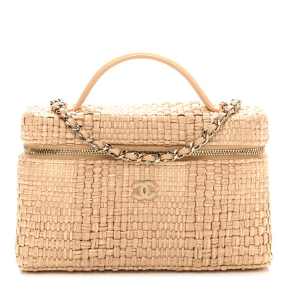 Chanel Braided Raffia Quilted Top Handle Slim Vanity Case With Chain Beige 1 of 11