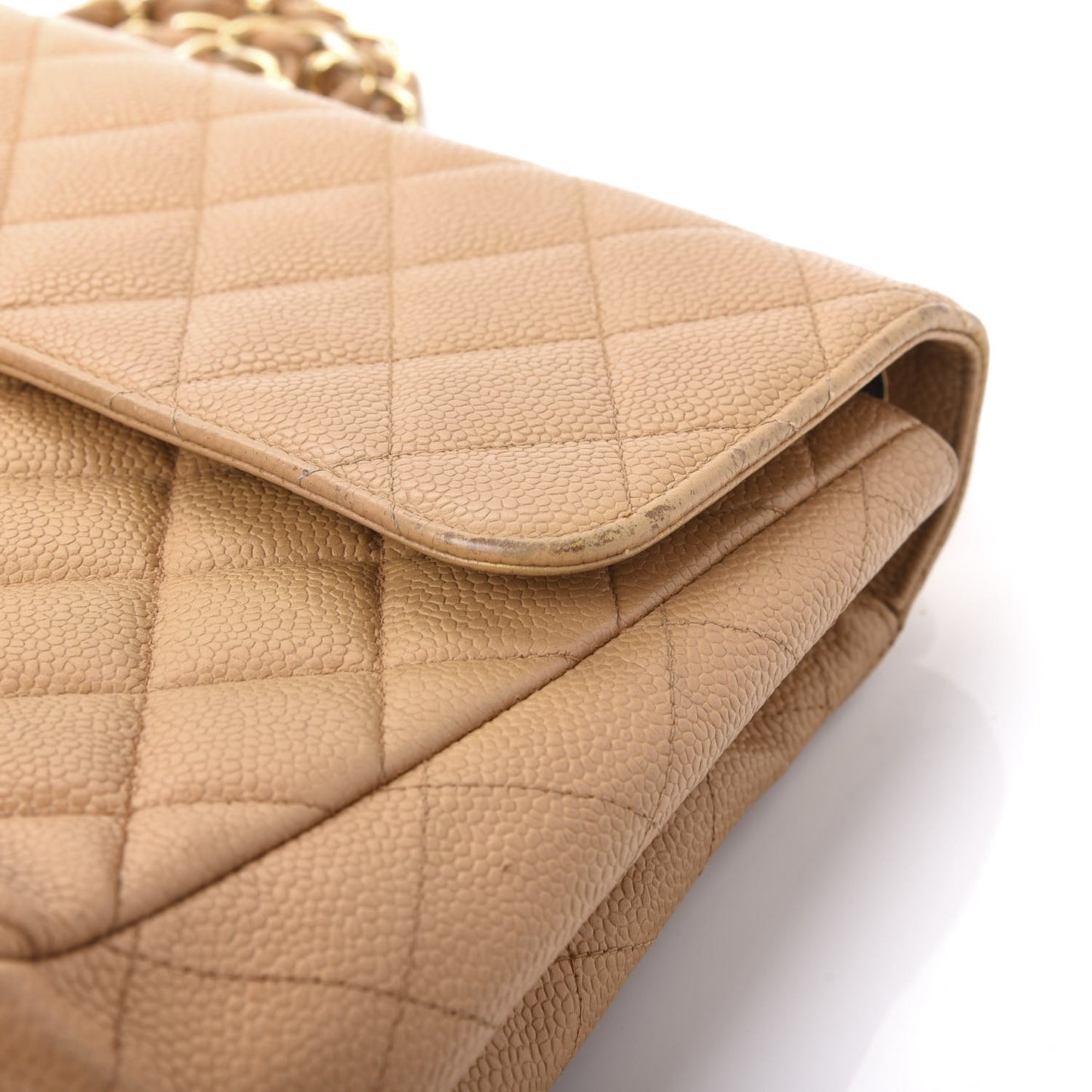 Caviar Quilted Jumbo Single Flap Beige