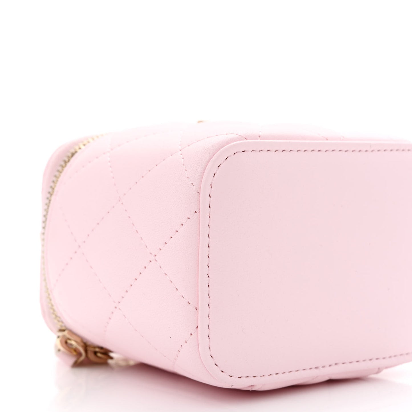 Lambskin Quilted Mini Top Handle Vanity Case With Chain Light Pink