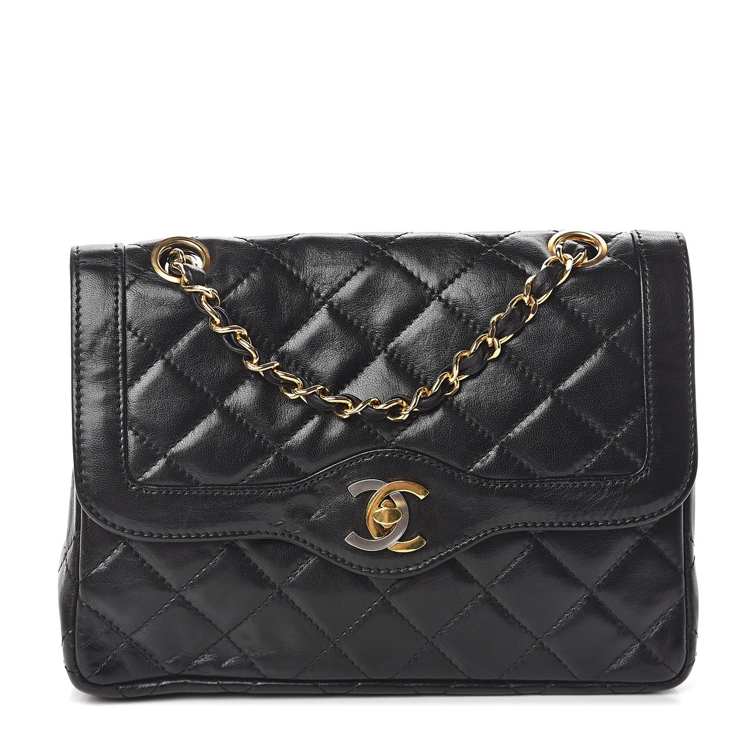 Lambskin Quilted Small Double Flap Black