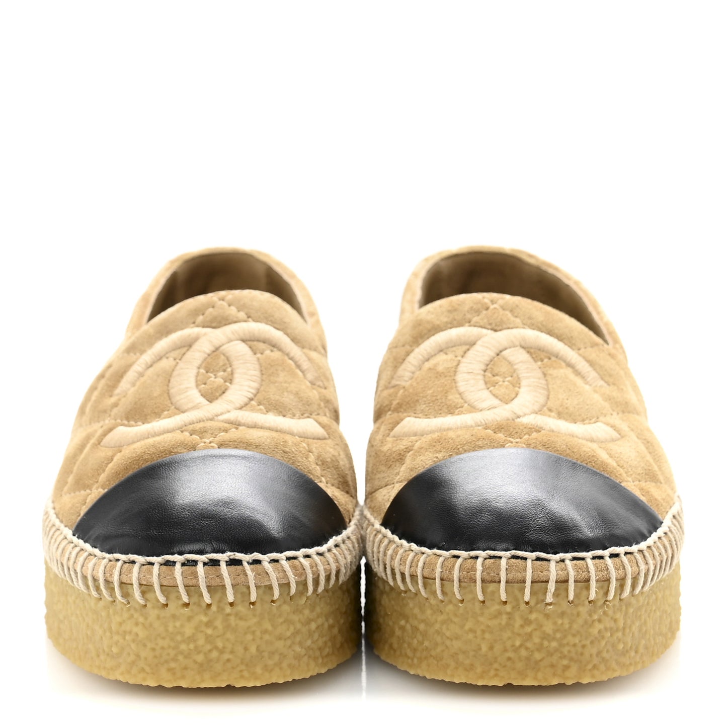 Suede Quilted CC Platform Espadrilles 37 Beige Black