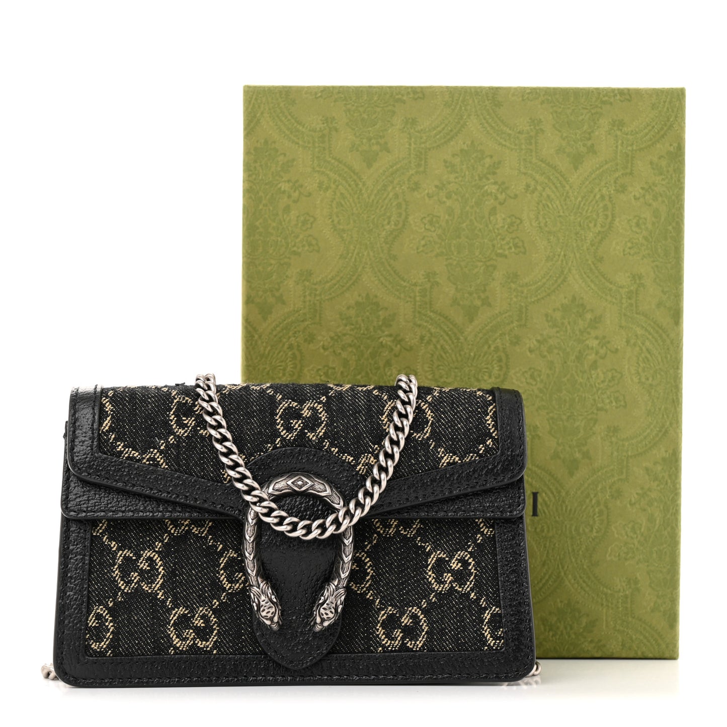 Jacquard Black Denim GG Monogram Super Mini Dionysus Shoulder Bag Black Ivory