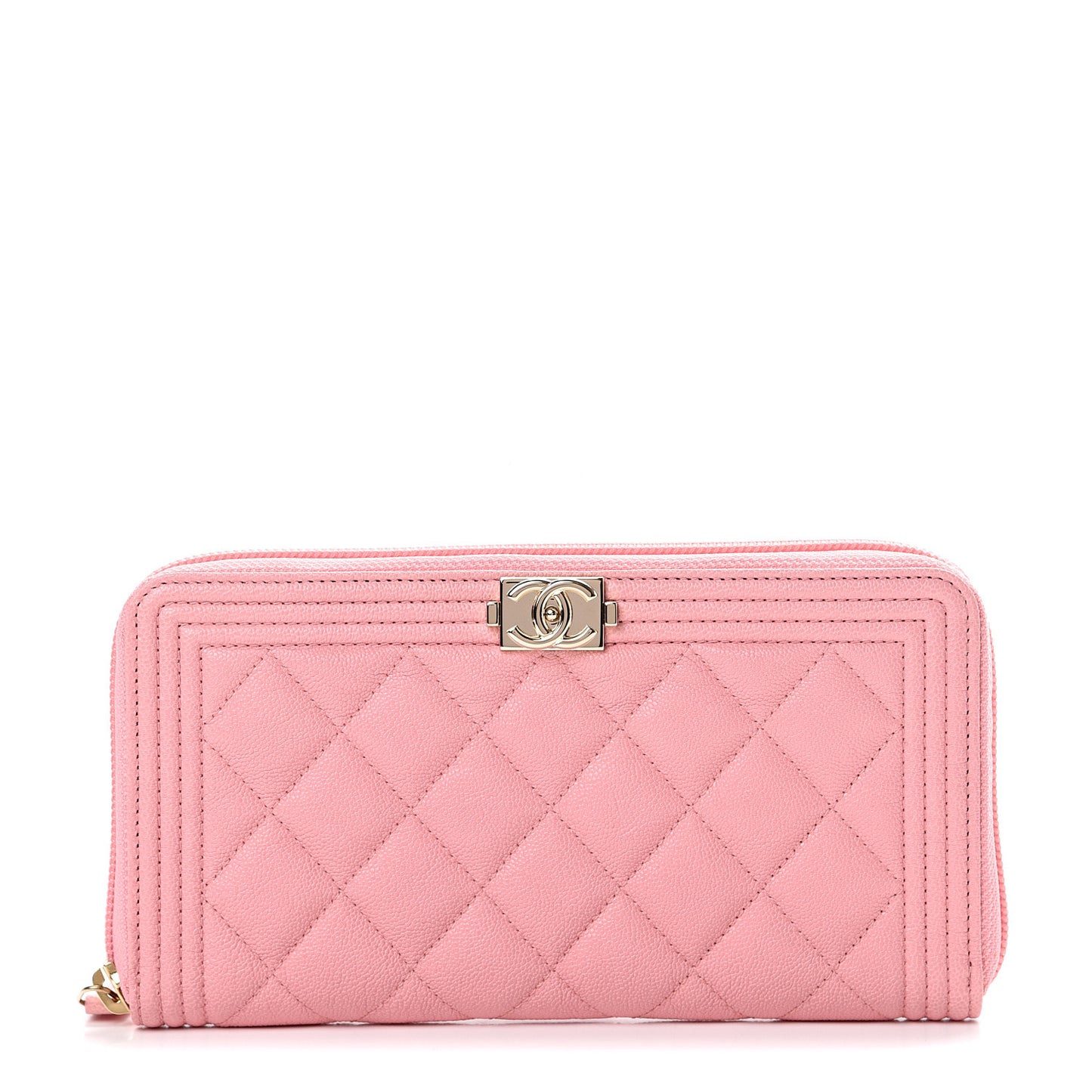 Caviar Quilted Large Boy Zip Around Wallet Pink