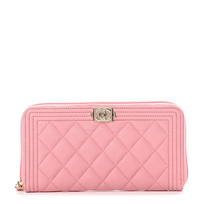 Chanel Caviar Quilted Large Boy Zip Around Wallet Pink 1 of 8