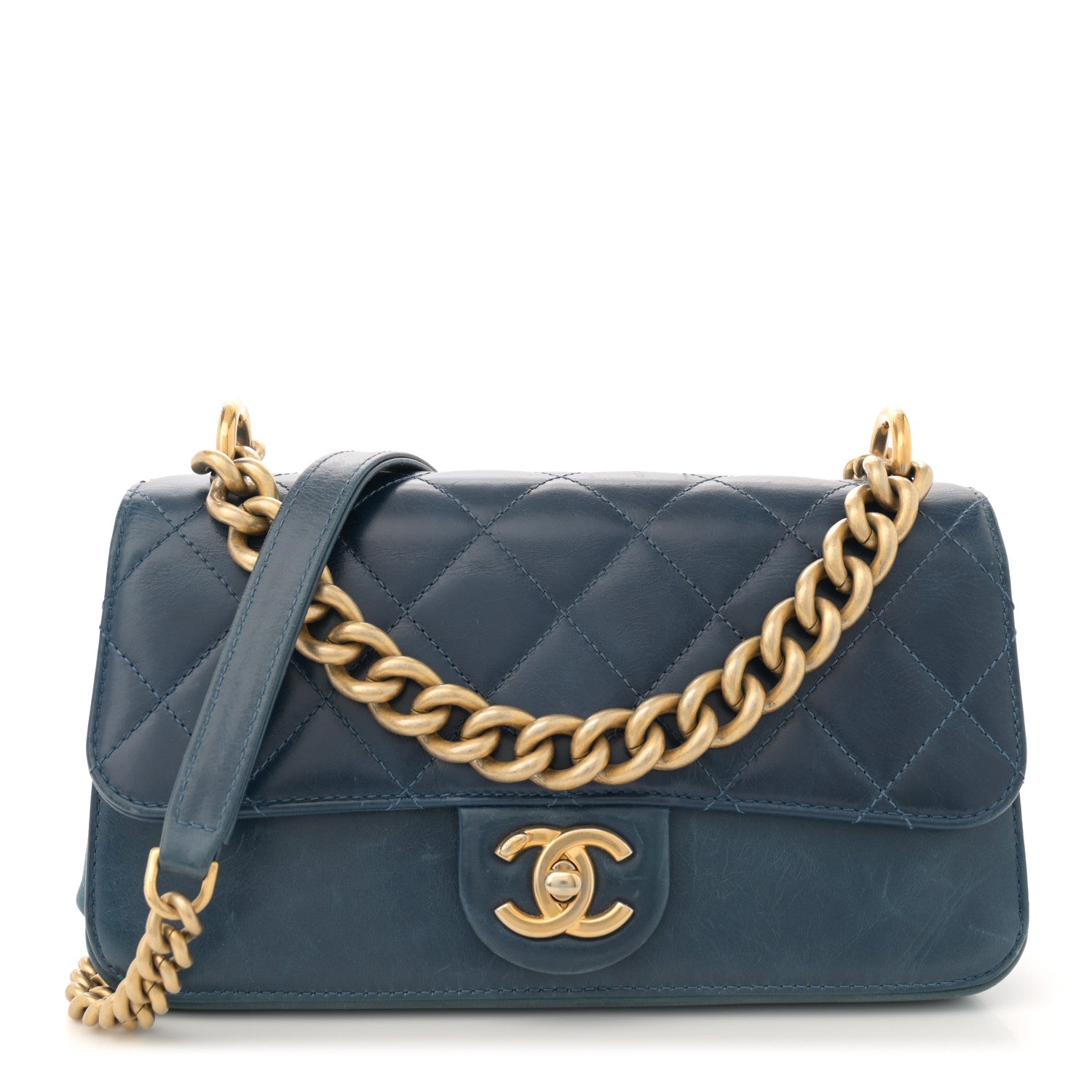Chanel Iridescent Calfskin Quilted Small Straight Lined Flap Blue 1 of 11