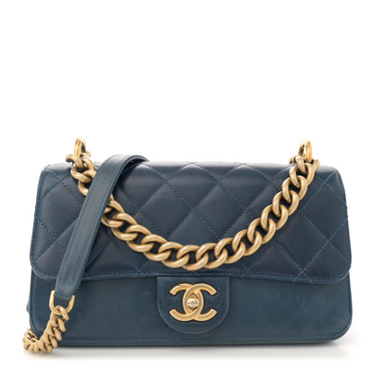 Chanel Iridescent Calfskin Quilted Small Straight Lined Flap Blue 1 of 11