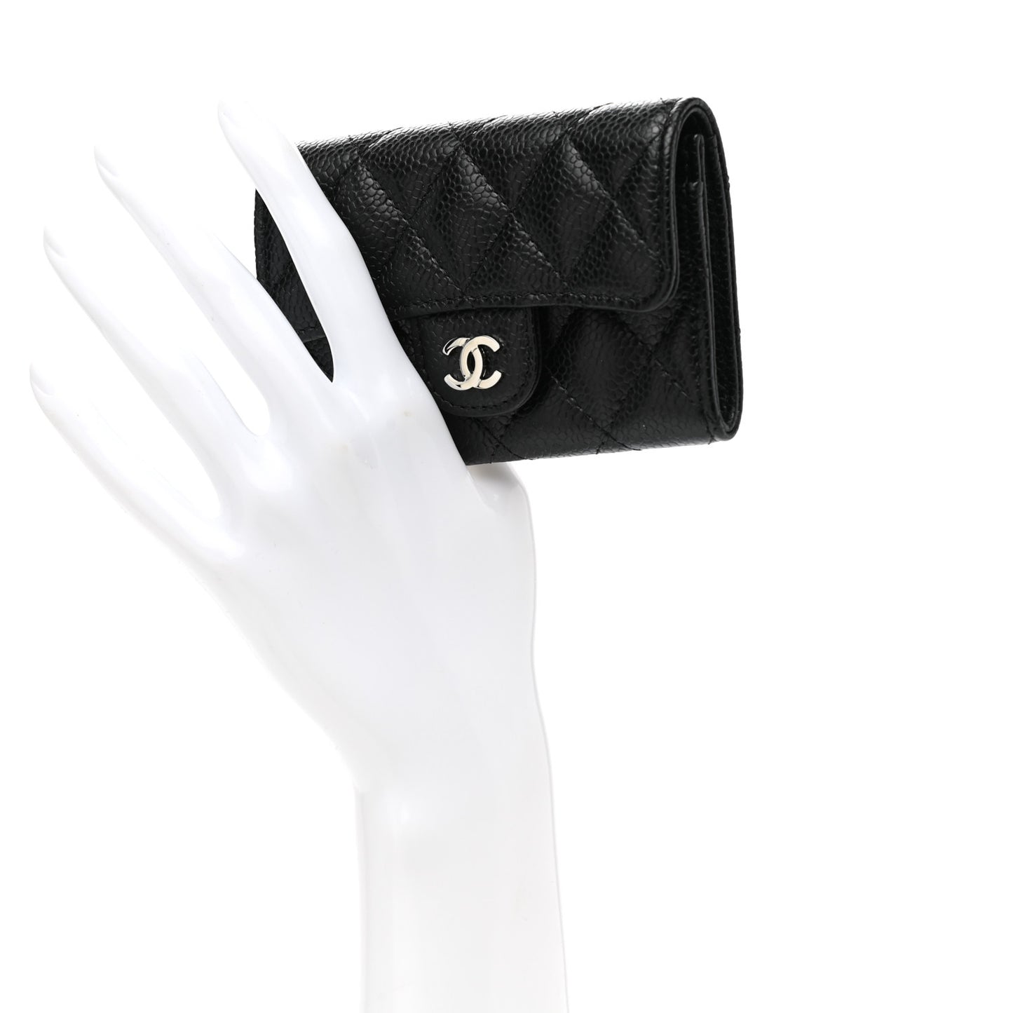 Caviar Quilted Flap Card Holder Black