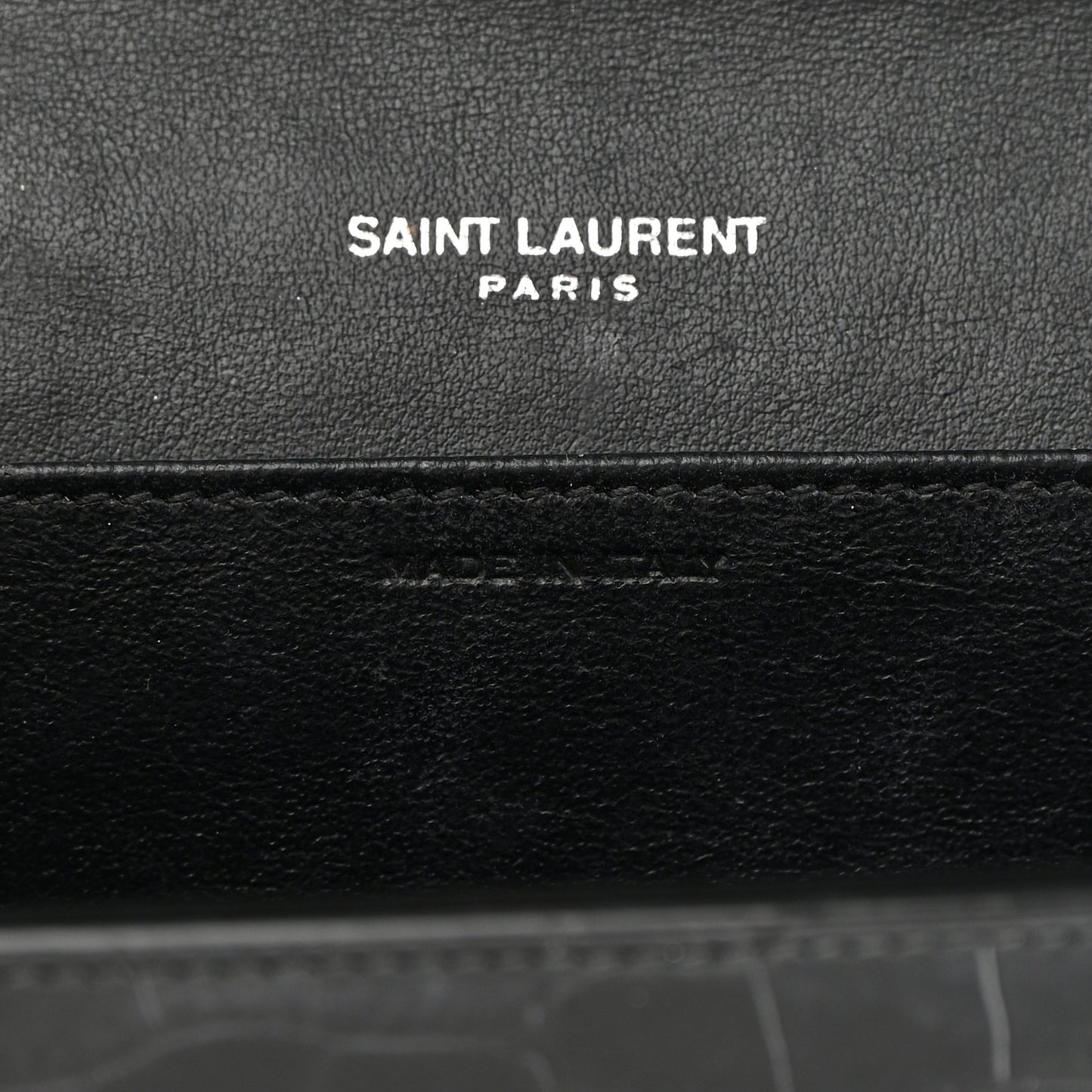 Calfskin Crocodile Embossed Monogram Uptown Chain Wallet Black