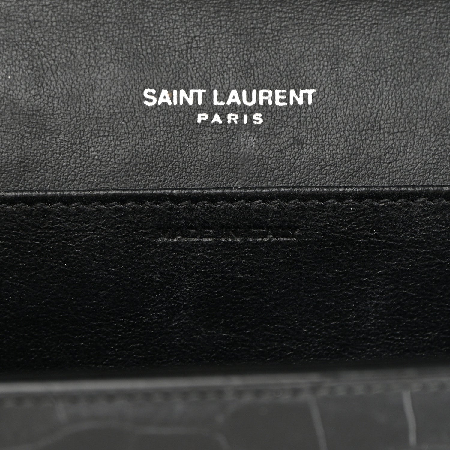 Saint Laurent Calfskin Crocodile Embossed Monogram Uptown Chain Wallet Black 7 of 14