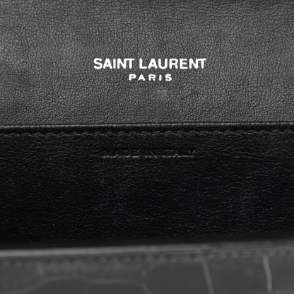 Saint Laurent Calfskin Crocodile Embossed Monogram Uptown Chain Wallet Black 7 of 14