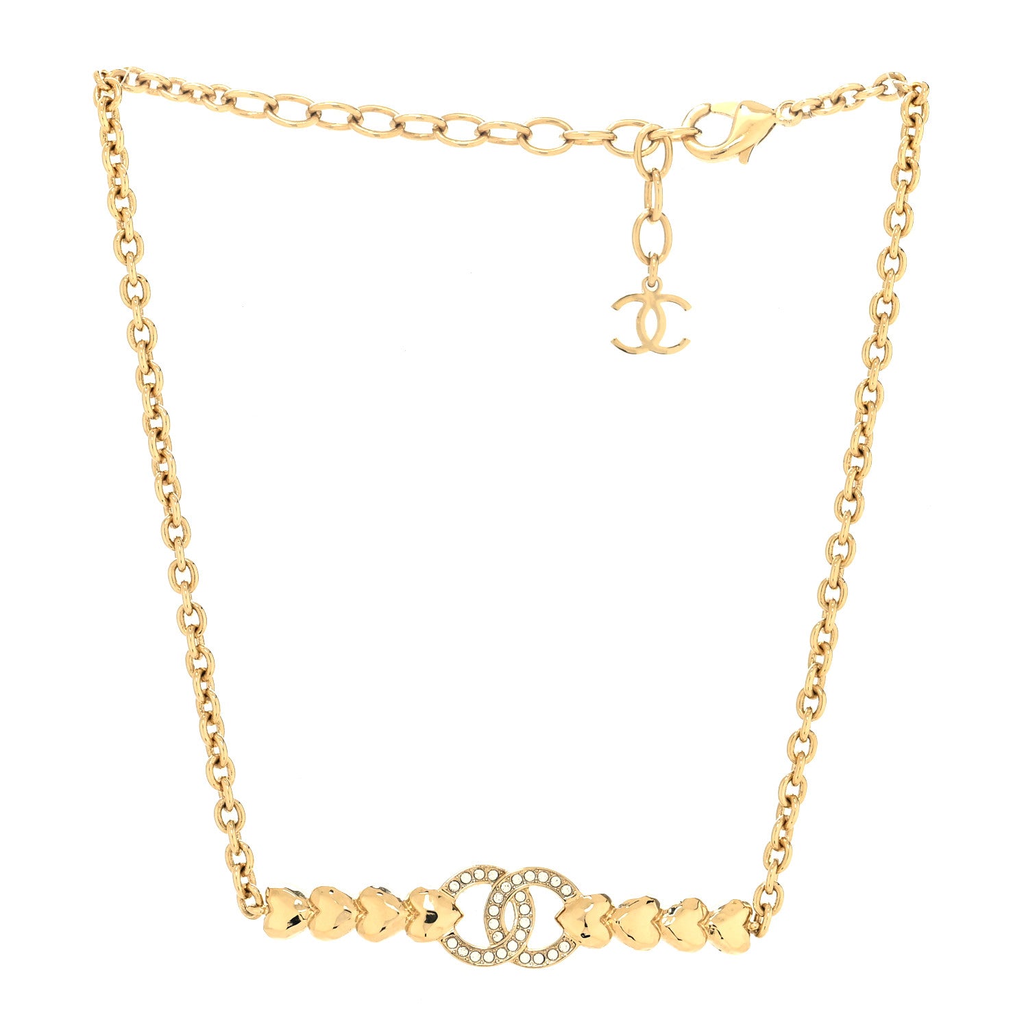 Chanel Crystal CC Heart Link Choker Necklace Gold 3 of 5