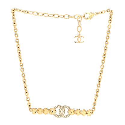 Chanel Crystal CC Heart Link Choker Necklace Gold 3 of 5