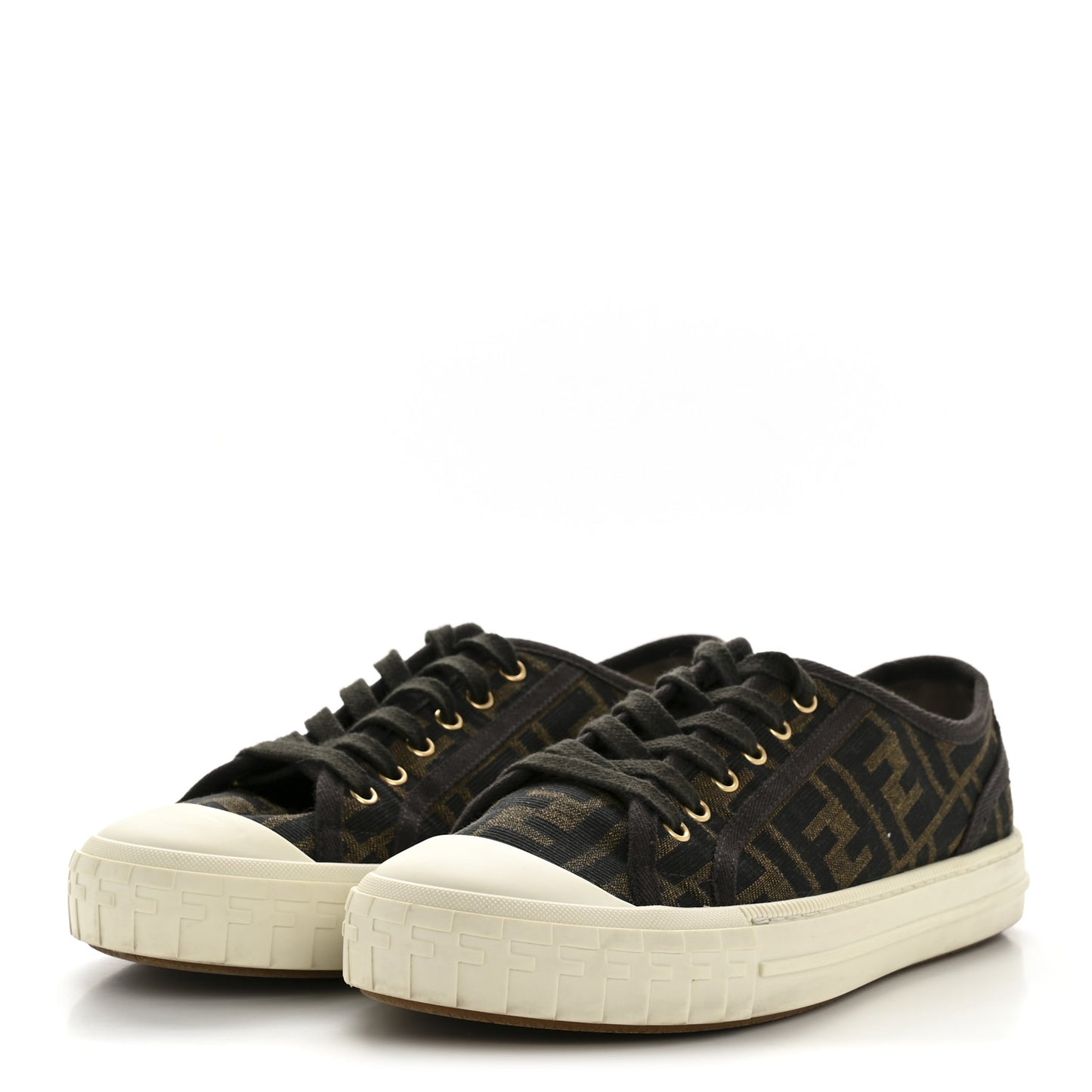 Fabric Jacquard FF Womens Domino Low Top Sneakers 37.5 Tobacco