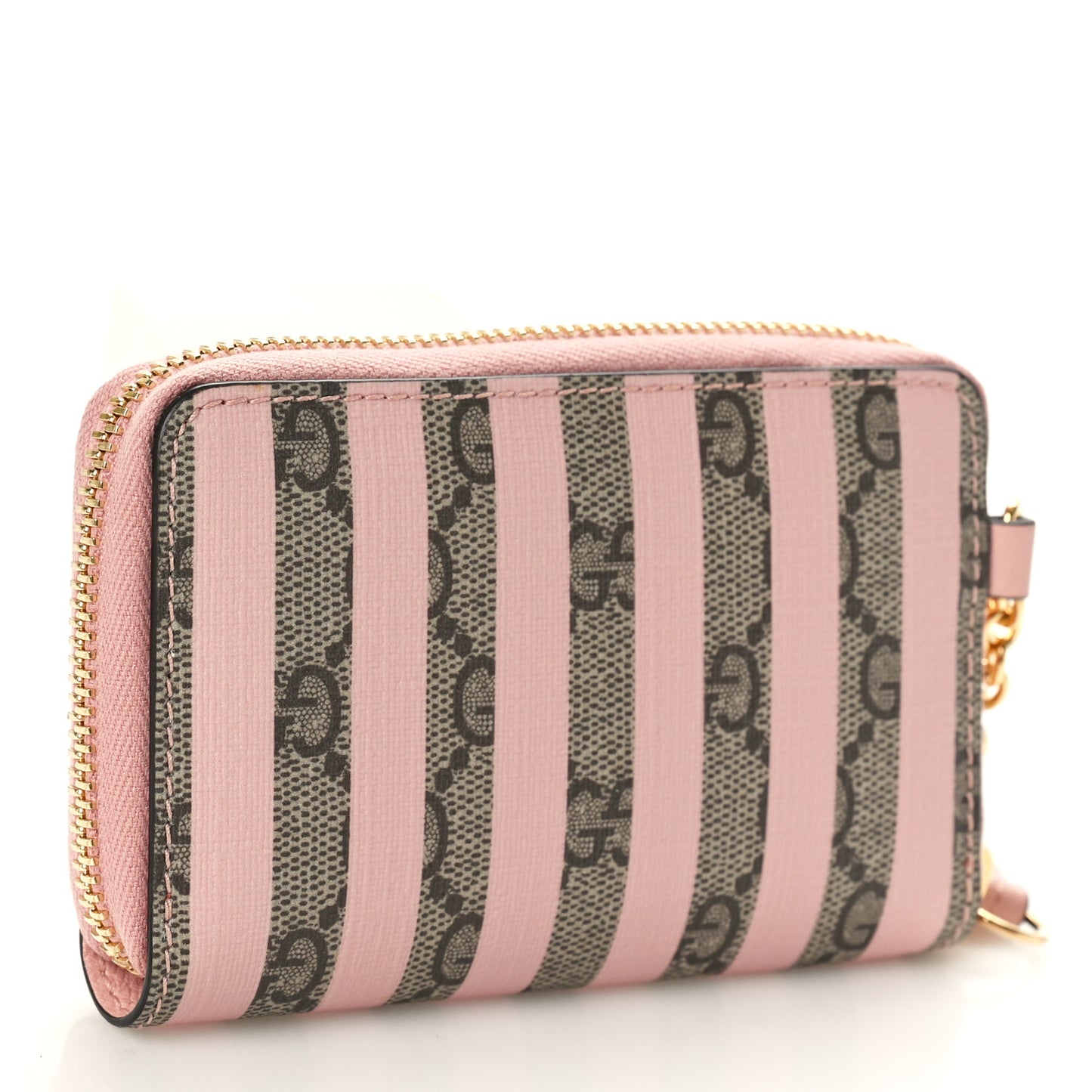Supreme Monogram Vitello Eclipse Enamel Striped GG Key Card Case Beige Ebony Pink