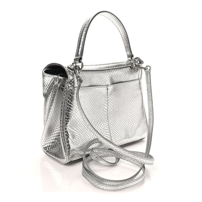 Balenciaga Metallic Calfskin Snakeskin Embossed Mini Rodeo Top Handle Handbag Silver 2 of 8