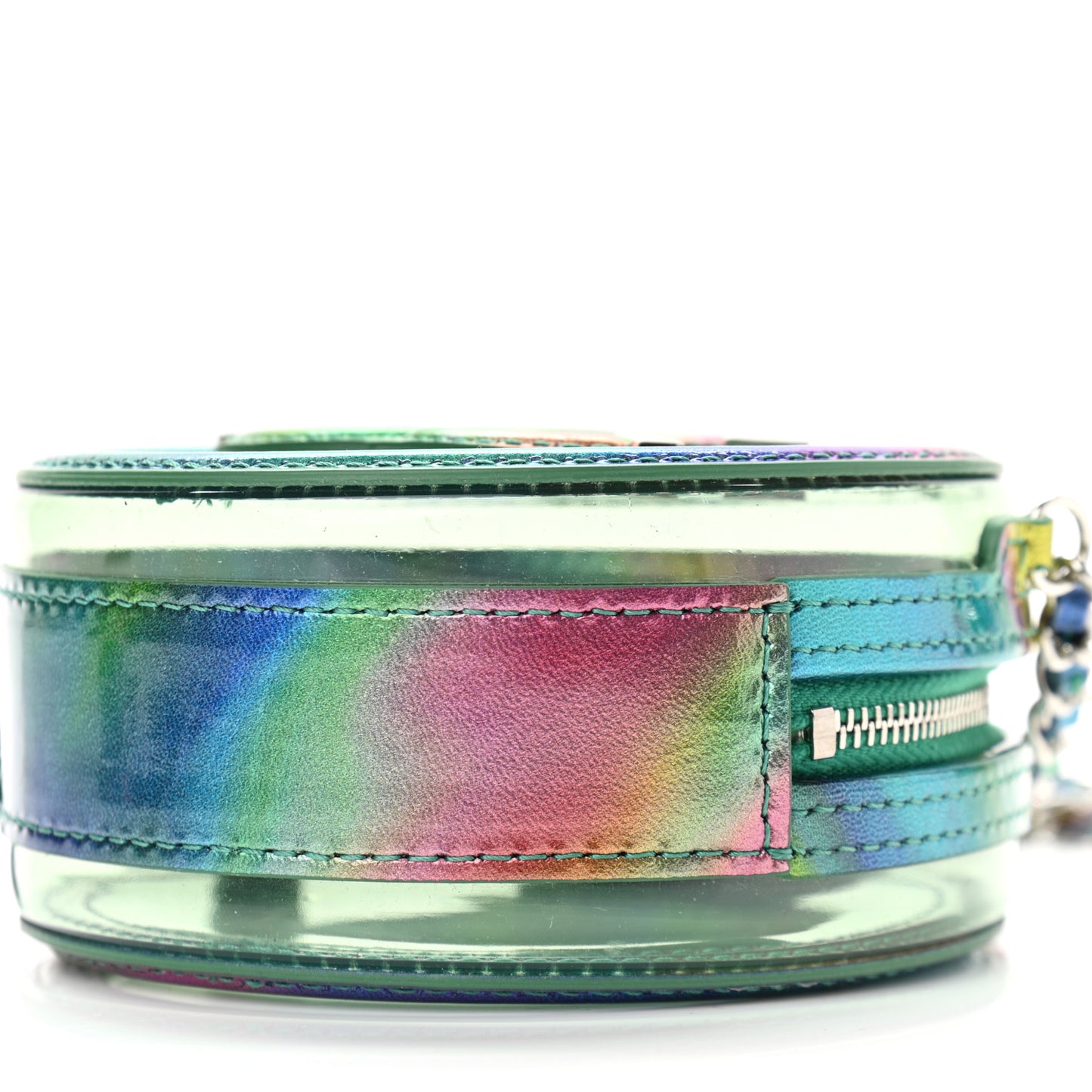 PVC Calfskin Lambskin Quilted Round Filigree Clutch With Chain Green