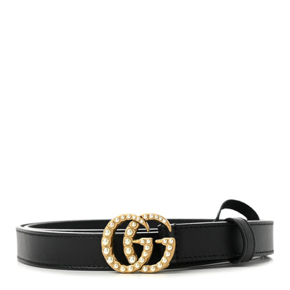 Gucci Calfskin Pearl Double G 20mm Belt 85 34 Black Cream 1 of 3