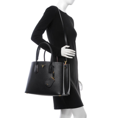 Prada Saffiano Cuir Large Double Bag Black Ciliegia 3 of 8