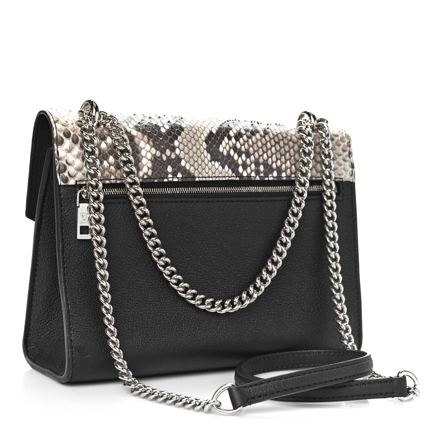 Louis Vuitton Soft Calfskin Snakeskin My Lockme Chain Bag BB Black White Beige 3 of 8