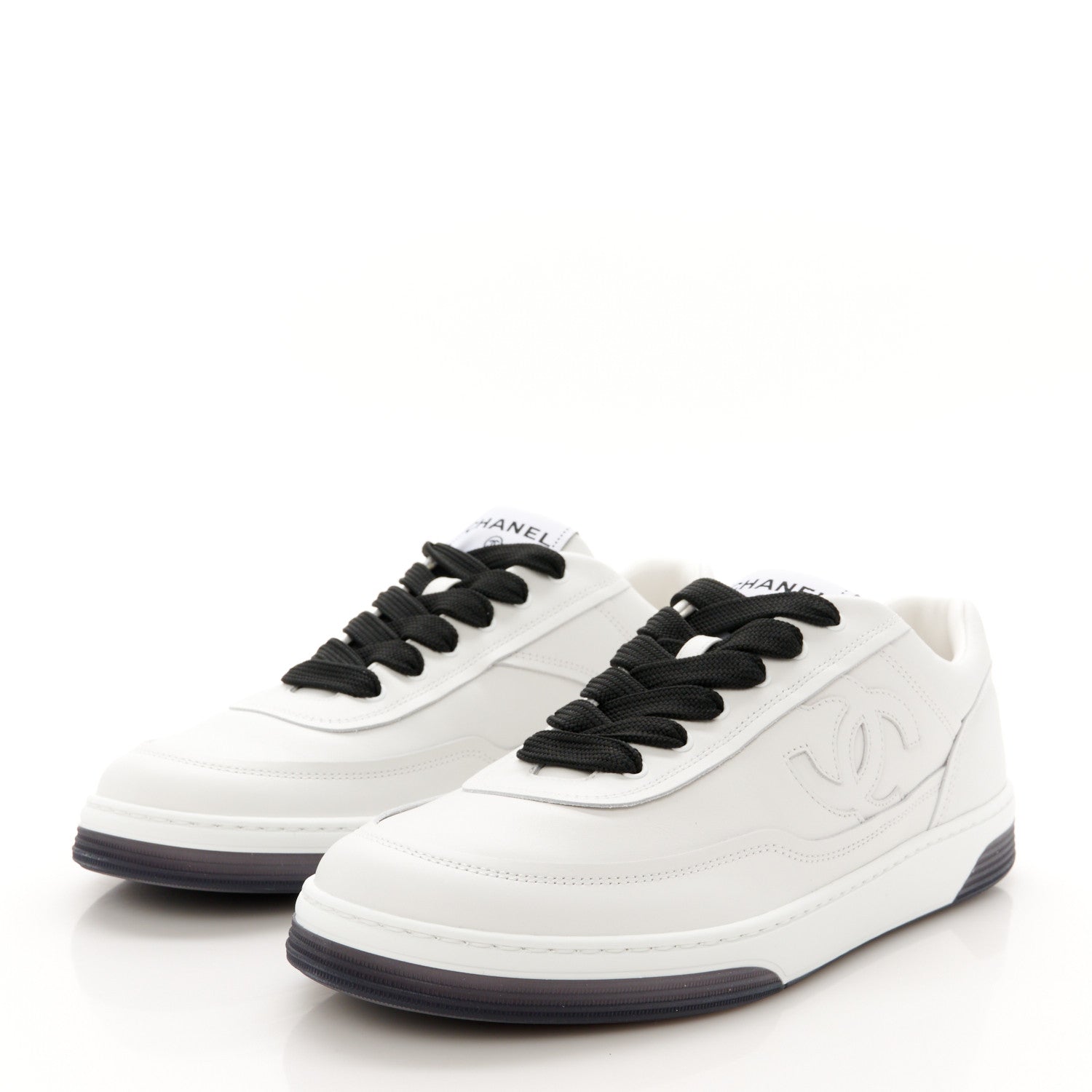 Chanel Calfskin CC Womens Sneakers 40 White Black 4 of 11